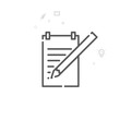 © Ivan Burchak - Notepad with Pencil Vector Line Icon. Writing, Authors and Books Symbol, Pictogram, Sign. Light Abstract Geometric Background. Editable Stroke. Adjust Line Weight. Design with Pixel Perfection.