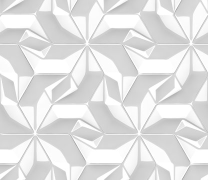Wall Mural -  - 3D white tiles architectural design panels. Shaded geometric modules. High quality seamless texture.