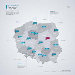 Wall Mural - poland vector map with infographic elements, pointer marks.