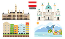 Austria With Traditional Symbols Of Architecture