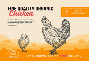 Wall Mural - fine quality organic poultry. abstract vector meat packaging design or label. modern typography and 