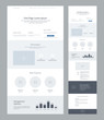 One page website design template for business. Landing page wireframe. Flat modern responsive design. Ux ui website: home, features, advantages, opportunities, statistics, FAQ, offer and management.