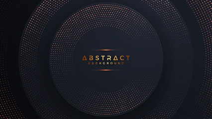 Wall Mural - abstract black background with a combination glowing golden dots with 3d style. abstract black paper