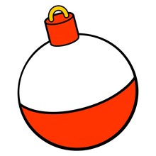 Fishing Bobber - A Vector Cartoon Illustration Of A Red And White Fishing Bobber.