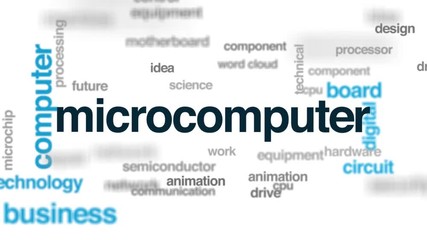 Wall Mural - Microcomputer animated word cloud. Kinetic typography.