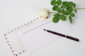 Poster - Love letter. Envelope, white rose.