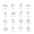 © Meth Mehr - set of 16 thin linear icons such as jump rope, yoga, ice skating, biking, martial art, vitamin, diving from activity and hobbies collection on white background, outline sign icons or symbols