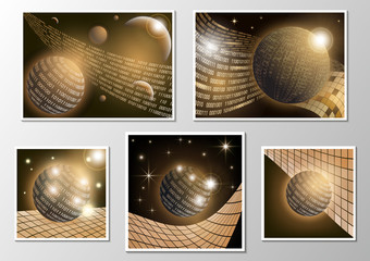 A set of pictures. Modern abstract communication technology concept, circle of digital schemes and innovations, high-tech future, visual concept of a data set. Global network background design. 
