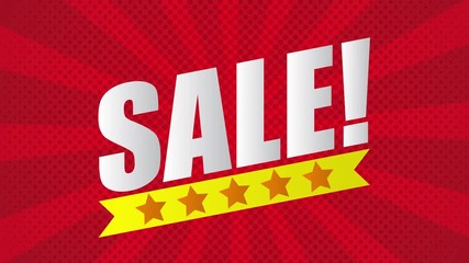 Wall Mural - Sale background with five star and ribbon 4K motion graphic animation.