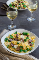 Canvas Print - Farfalle pasta with mushrooms and spinach