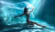 Girl portrait posing underwater in fashion underwear in swimming pool alone in the deep