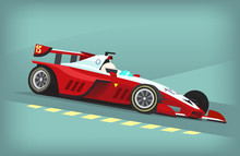 Red And White Fast Motor Racing Bolid. Vector Illustration Poster