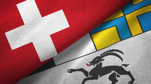 Switzerland And Graubunden Canton Two Flags Textile Cloth, Fabric Texture