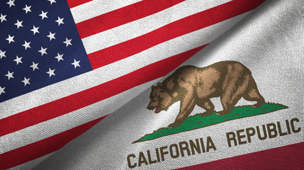 Wall Mural - United States and California state two flags textile cloth, fabric texture