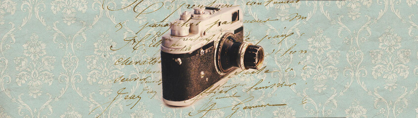 Wall Mural - Banner - vintage website header template with old camera - webdesign - webdevelopment