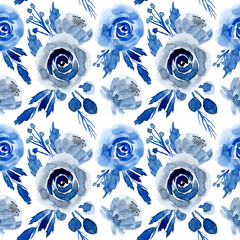  blue watercolor floral seamless pattern