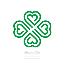 Clover Logo Line Design Four Green Hearts Icon Isolated White Background