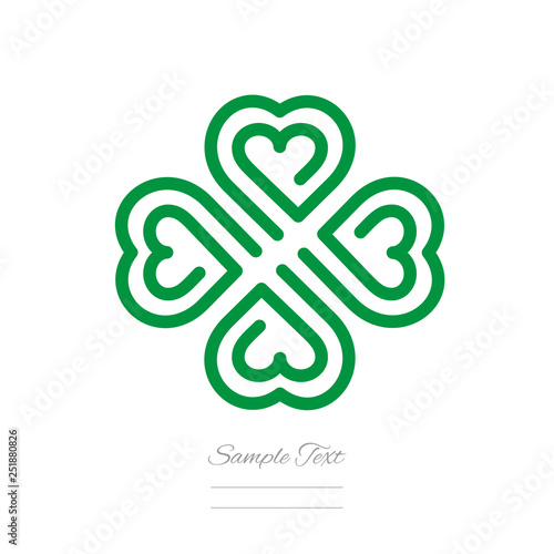Fotografía Clover logo line design four green hearts icon isolated white background