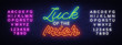 © Ivan - Luck oh the Irish Neon signboard Vector. Happy St. Patrick's Day neon sign, design template, modern trend design, night neon signboard, night bright advertising, light banner. Editing text neon sign