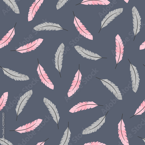 Seamless vector watercolor feathers pattern.