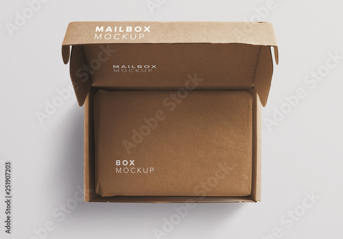Download Open Cardboard Mailing Box Mockup Template Stock | Adobe Stock