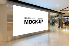 Mock Up Large Billboard At Corridor In Shopping Mall