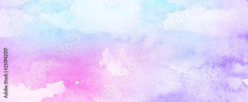 Fotomural Fantasy smooth light pink, purple shades and blue watercolor paper textured illustration for grunge design, vintage card, templates