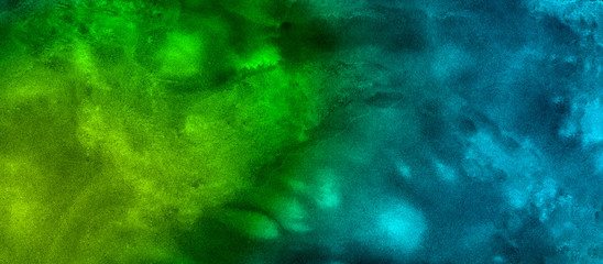 cosmic neon polar lights watercolor background. creative blue and green shades hand drawn multicolor