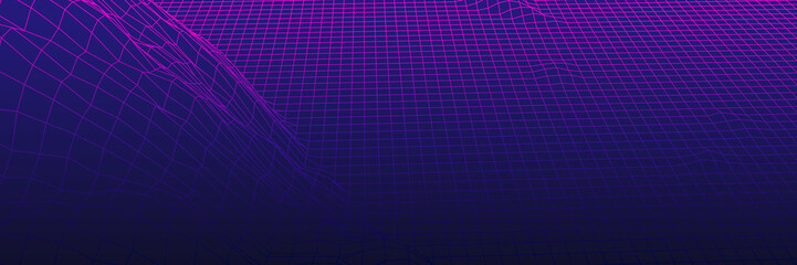 Poster - Digital landscape with mountains or hills made of line grid