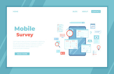Naklejka na meble Online Survey Testing Questionnaire. Phone screen with online filling forms and check marks. Vote, checklist, examination, feedback service, customer support. landing page, banner