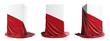 Set of presentation pedestal with a red silk cloth. Isolated on a white background with clipping path. 