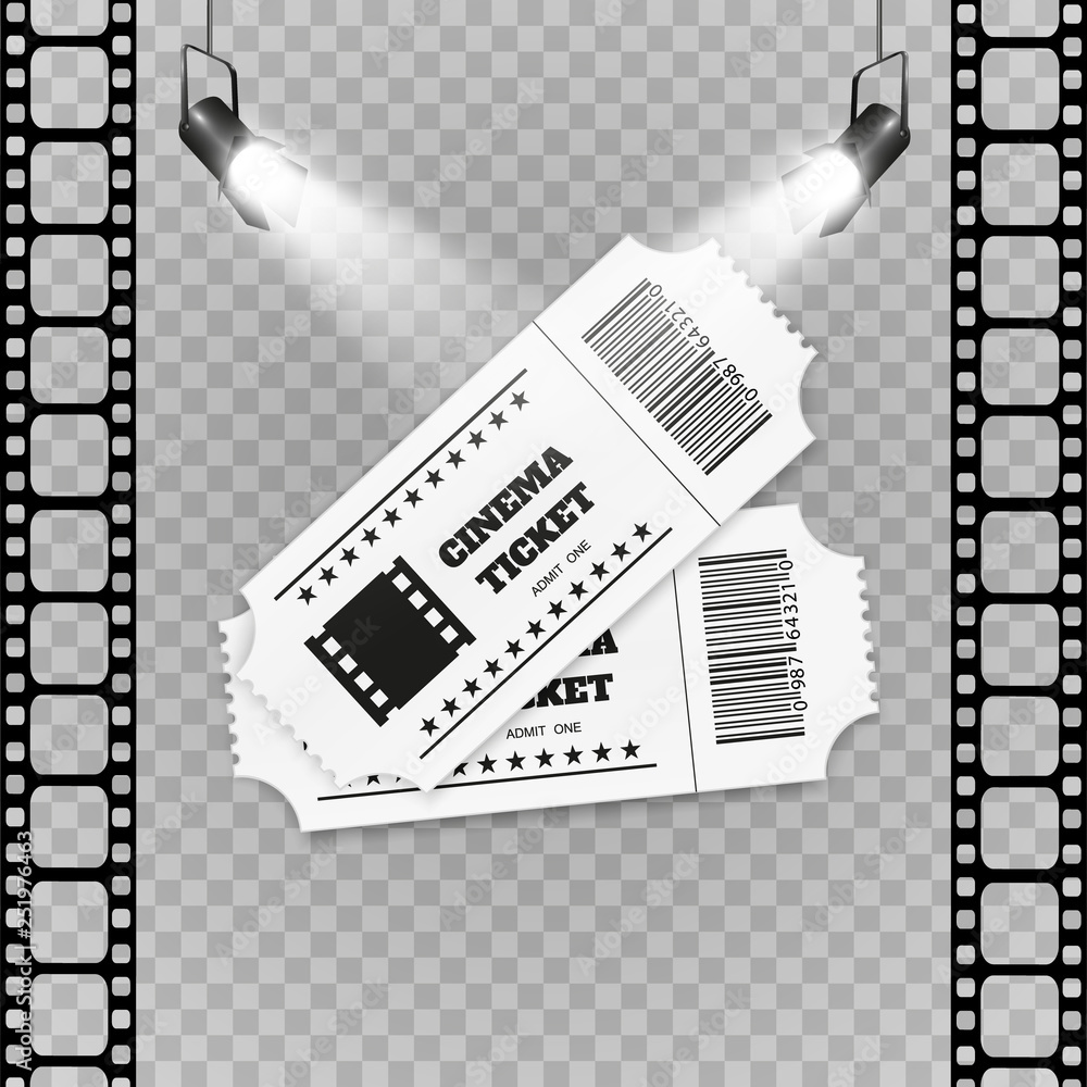 Tickets isolated on white background. Realistic front view. White movie ...
