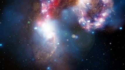 Wall Mural - Space travel to big nebula vertical panning and rotating bright flare light on stars field background. Contains public domain image from Nasa