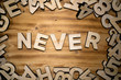 © Vasily Merkushev - NEVER word made with block letters lying on wooden board.