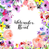 Fototapeta  - Watercolor Flower Border