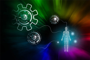 Wall Mural - abstract background technology concept in blue light,brain and human body technology modern medical 