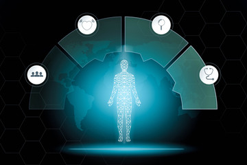 Wall Mural - abstract background technology concept in blue light,brain and human body technology modern medical 