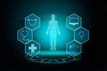 Wall Mural - abstract background technology concept in blue light,brain and human body technology modern medical 