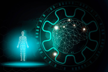 Wall Mural - abstract background technology concept in blue light,brain and human body technology modern medical 