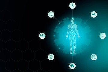 Wall Mural - abstract background technology concept in blue light,brain and human body technology modern medical science in future and global international medical 