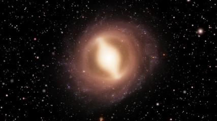 Wall Mural - Travel to barred galaxy center rotating on star field. Contains public domain image by Nasa