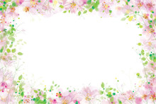 Vector  Floral  Frame. Pink Flowers And Green Leaves.
