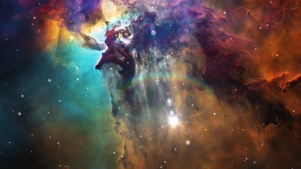 Wall Mural - Lagoon nebula vertical panning and rotating bright flare light. Contains public domain image from Nasa