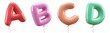 Brilliant balloons font. Alphabet letter a, b, c, d, made of realistic elastic color rubber balloon. 3D illustration for your extraordinary balloon decoration in several concepts idea in many occasion