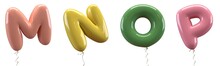 Brilliant Balloons Font. Alphabet Letter M, N, O, P Made Of Realistic Elastic Color Rubber Balloon. 3D Illustration For Your Extraordinary Balloon Decoration In Several Concepts Idea In Many Occasion