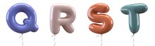 Brilliant Balloons Font. Alphabet Letter Q, R, S, T, Made Of Realistic Elastic Color Rubber Balloon. 3D Illustration For Your Extraordinary Balloon Decoration In Several Concepts Idea In Many Occasion