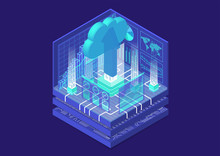 Cloud Migration Concept With Symbol Of Floating Cloud And Upload Arrow As Isometric 3d Vector Illustration. 