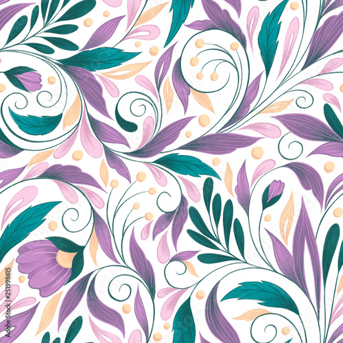 seamless pattern with flowers and leaves
