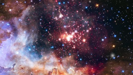 Wall Mural - Travel to massive large star field concentration cluster burst with flare light. Contains public domain image by Nasa