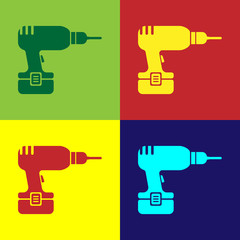 Color Drill machine icon isolated on color backgrounds. Flat design. Vector Illustration